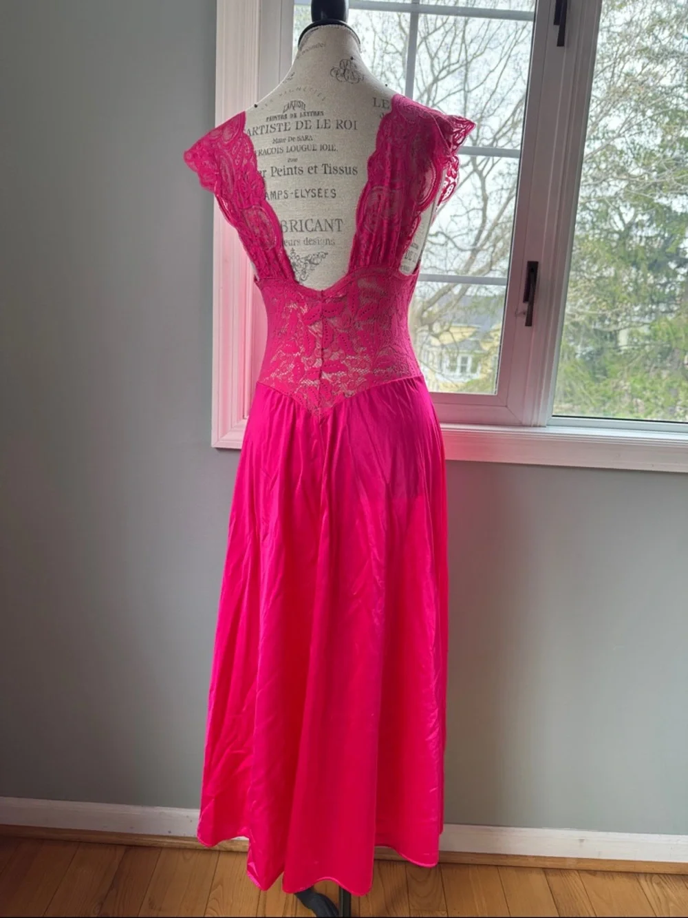 Olga for Vandemere lace spandex bodice gown midi blooming azalea‎ pink EUC S/M